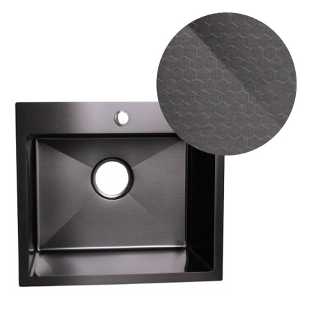 Мойка кухонная WISENT WS-35044BD Графит-декор (500 х 440 х 220 мм)