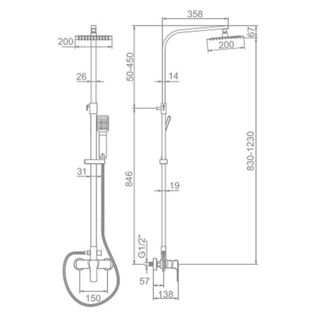 Душевая система Ledeme L2458 со смесителем и тропическим душем хром