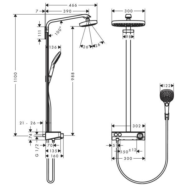 Термостатическая душевая система Hansgrohe Raindance Select Showerpipe E300 27126000
