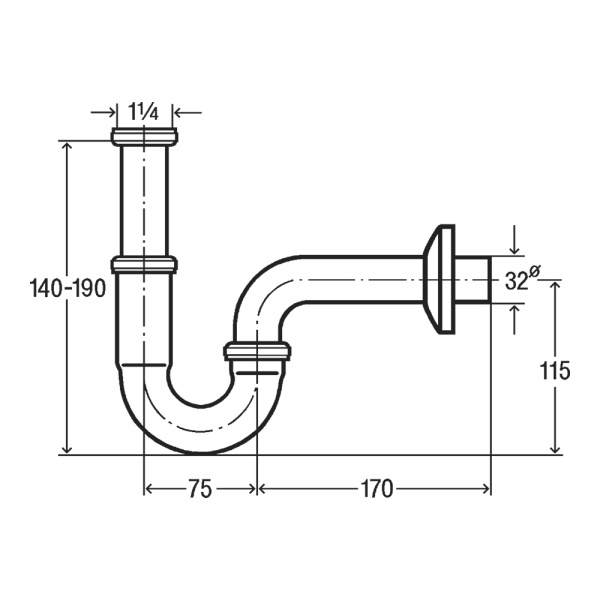Трубный сифон хромированный для умывальника 1"1/4 х 32 мм Viega