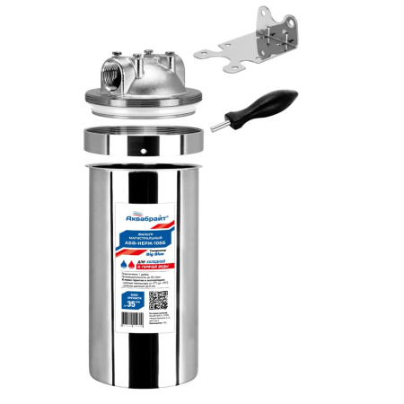 Магистральный фильтр из нержавеющей стали для горячей воды Аквабрайт АБФ-НЕРЖ-10ББ
