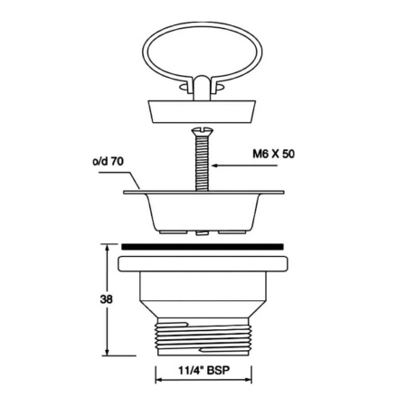 Выпуск для сифона 1 1/4" x 70 мм с решеткой и пробкой с цепочкой McALPINE 255CB