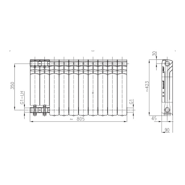 Радиатор алюминиевый Armatura G350F/10 Радиатор алюминиевый Armatura G350F/10