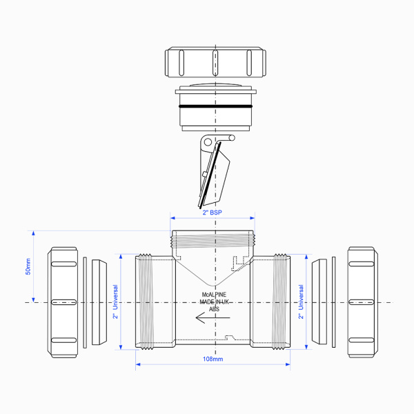 Обратный клапан для канализации McALPINE арт. Z2850-NRV 50 мм