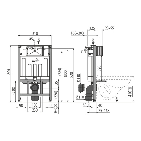 Инсталляция для подвесного унитаза Alcaplast AM101/850-0001