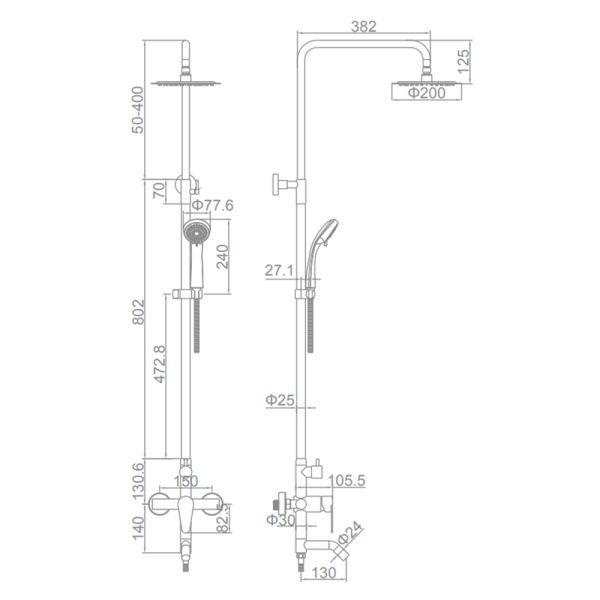 Душевая система Ledeme L72402 со смесителем и тропическим душем