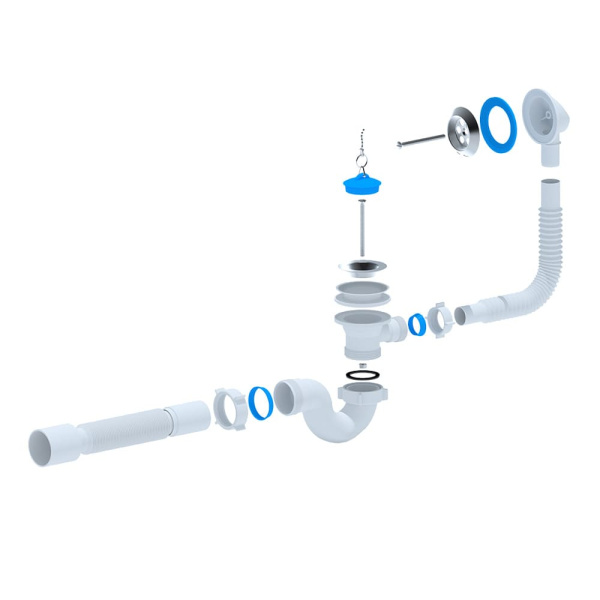 Сифон для ванны с переливом 1 1/2" х 40/50 (с гофрой, прямоточный) Ани пласт