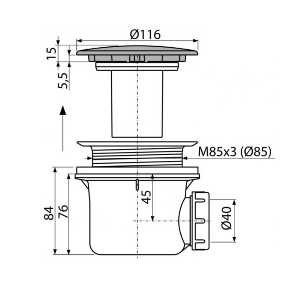 Сифон для душевого поддона DN90 Alcaplast A49K, металл LUX Сифон для душевого поддона DN90 Alcaplast A49K, металл LUX