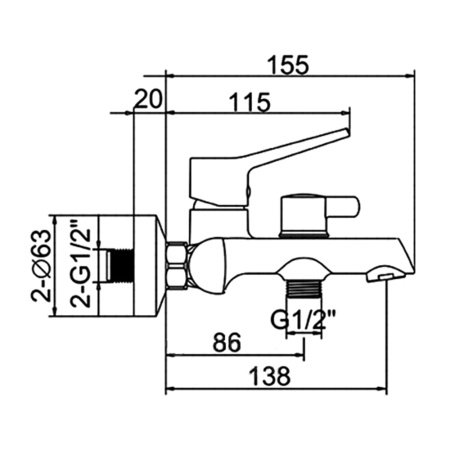 Смеситель для ванны Ledeme L3269 хром с коротким изливом
