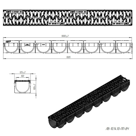 Комплект S'park3 DN100 кл. A15 лоток с чугунной решеткой 1000 х 130 х 100 мм Standartpark