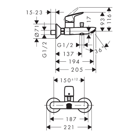Смеситель для ванны Hansgrohe Logis 71400000