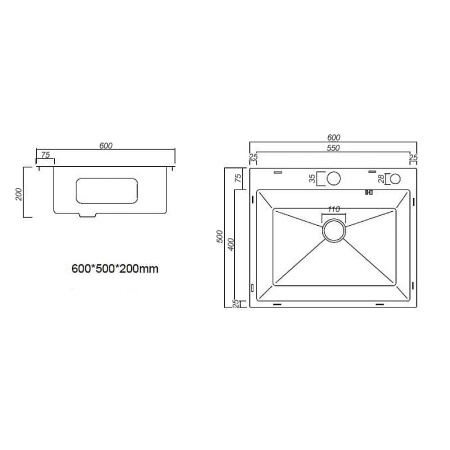 Мойка кухонная ARFEKA ECO AR Сатин Декор (600 х 500 х 200 мм)