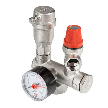 Группа безопасности с латунным корпусом и манометром 3/4", 3 бар, Valtec