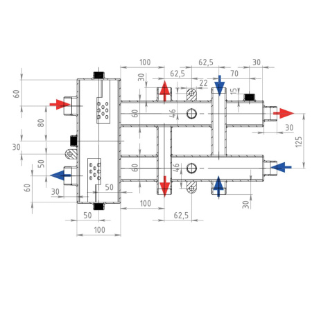 Гидравлический разделитель совмещенный с коллектором, 3 вых. квадратный (наржавеющая сталь) VIEIR