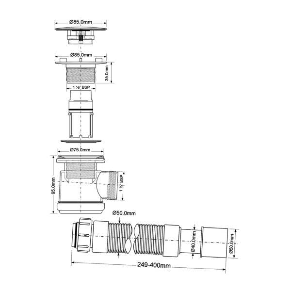 Трап для душевого поддона McALPINE арт. MRS3C-SF 85 х 40/50 мм Трап для душевого поддона McALPINE арт. MRS3C-SF 85 х 40/50 мм