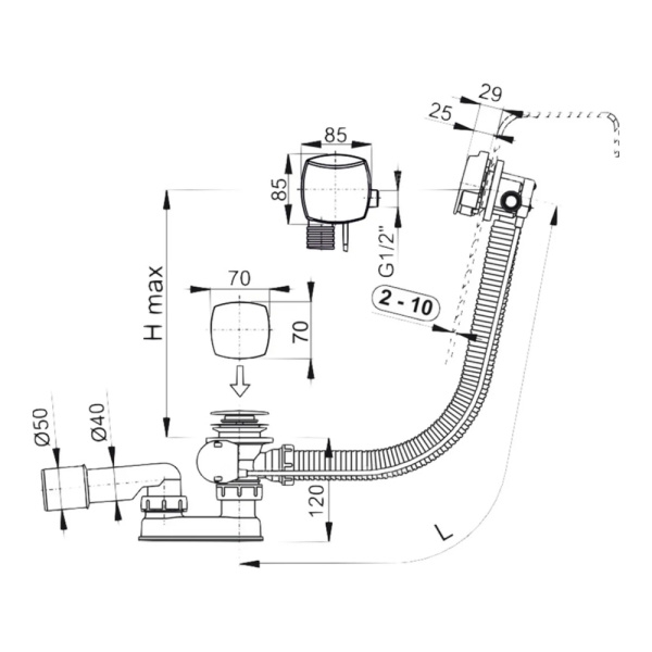 Сифон для ванны автомат с напуском воды через перелив Alcaplast A564CRM1-80, 80 см Сифон для ванны автомат с напуском воды через перелив Alcaplast A564CRM1-80, 80 см