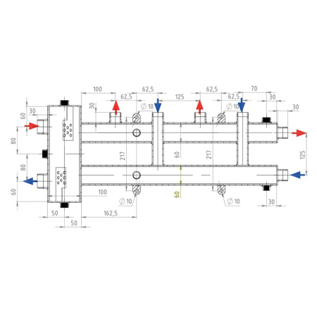 Гидравлический разделитель совмещенный с коллектором 2+1 вых. квадратный (наржавеющая сталь) VIEIR