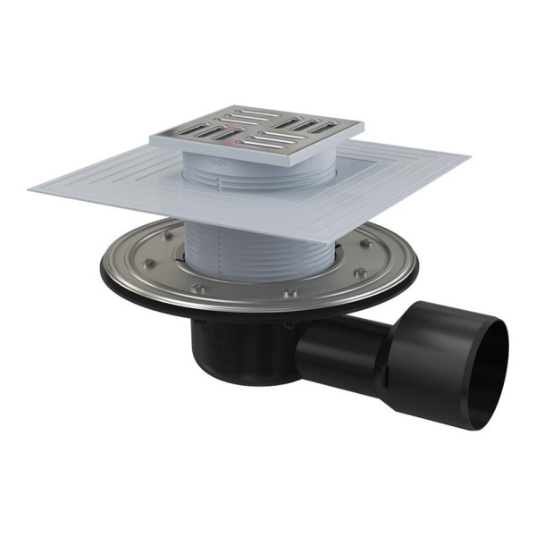 Трап душевой Alcaplast APV3344 105 х 105, DN50/75 мм со стальной решеткой, боковой