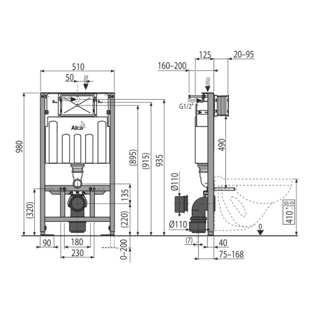 Инсталляция для подвесного унитаза Alcaplast AM101/1000