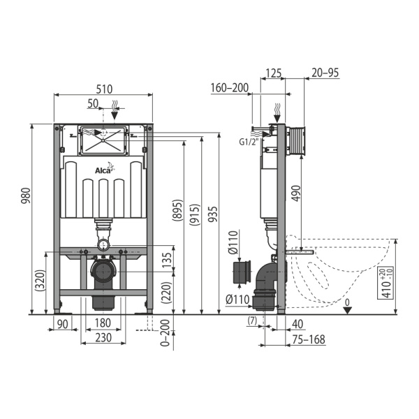 Инсталляция для подвесного унитаза Alcaplast AM101/1000 Инсталляция для подвесного унитаза Alcaplast AM101/1000