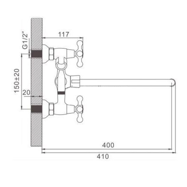 Смеситель для ванны двухвентильный Gerhans K13112 с длинным изливом