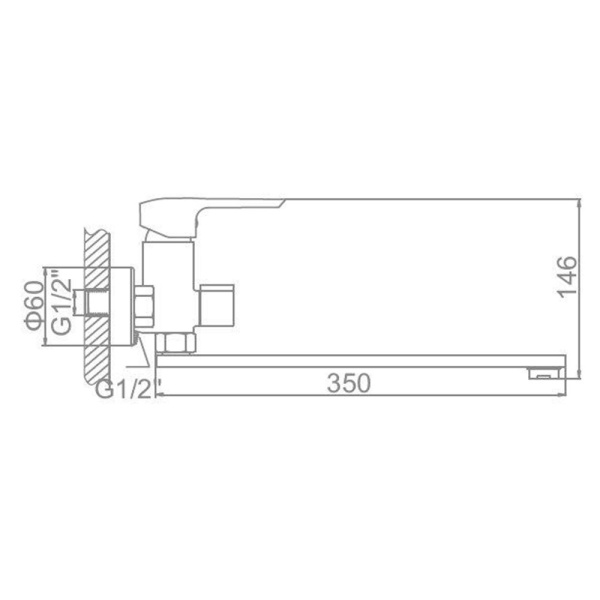 Смеситель для ванны Ledeme L2258 с длинным поворотным изливом 350 мм хром