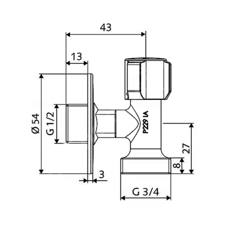 Вентиль для стиральной машины МИНИ угловой 1/2" х 3/4" Schell COMFORT 05 440 06 99