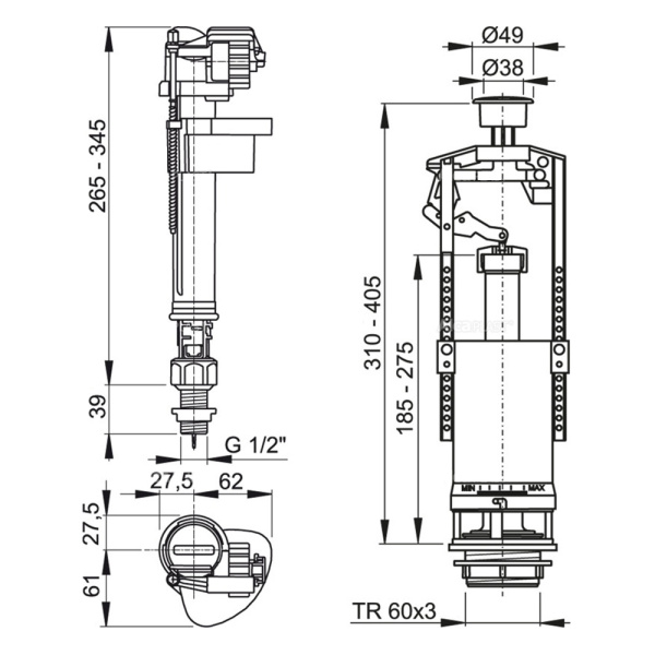 Выпускной комплект нижний Alcaplast SA2000SK 1/2" CHROM со стоп кнопкой и металлической резьбой