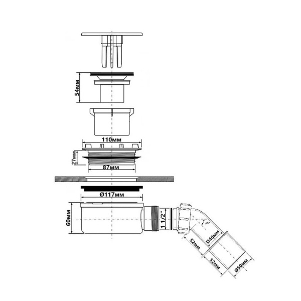 Сифон для душевого поддона хром McALPINE HC2730LCPN-PB 90 мм Сифон для душевого поддона хром McALPINE HC2730LCPN-PB 90 мм