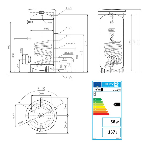 Бойлер косвенного нагрева Reflex Storatherm Aqua AF 150 1M_B белый Бойлер косвенного нагрева Reflex Storatherm Aqua AF 150 1M_B белый