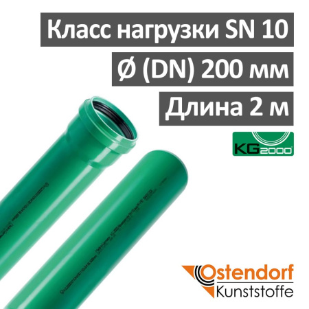 Труба ПП для ливневой канализации 200 х 2000 х 6.2 мм SN10/3 Атм Ostendorf KG 2000EM