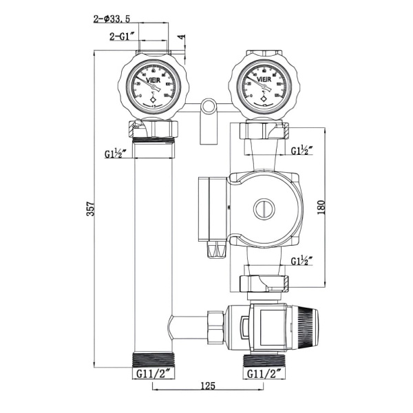 Насосная группа с трехходовым термостатическим смесительным клапаном KVS 4.5 (без насоса) VIEIR