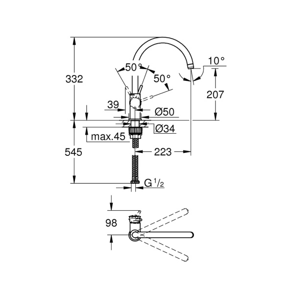Смеситель для мойки Grohe BauClassic 31234001 Смеситель для мойки Grohe BauClassic 31234001