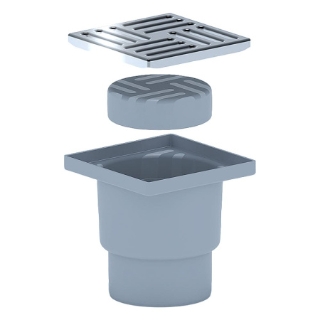 Трап для душа нерегулируемый вертикальный АНИПласт TQ1212 DN110 с "сухим" затвором и решеткой 150х150 из нержавеющей стали