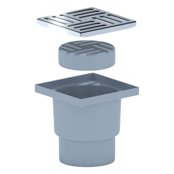 Трап для душа нерегулируемый вертикальный АНИПласт TQ1212 DN110 с "сухим" затвором и решеткой 150х150 из нержавеющей стали