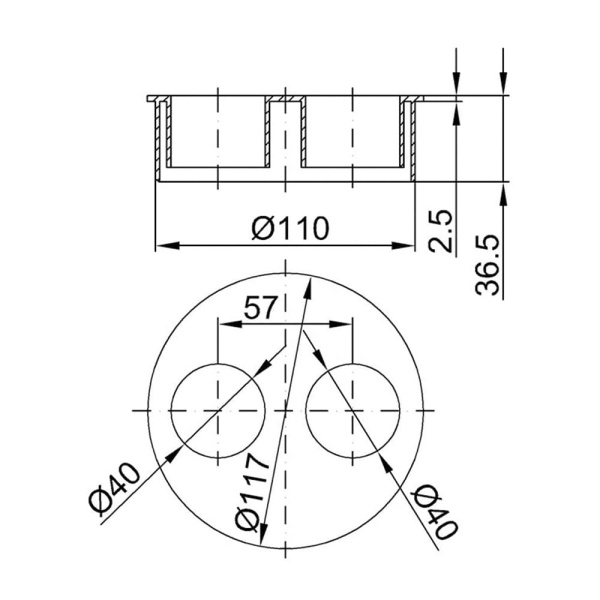 Заглушка 110 мм, редукция 2 х 40 мм STYRON арт. STY-110-44 Заглушка 110 мм, редукция 2 х 40 мм STYRON арт. STY-110-44