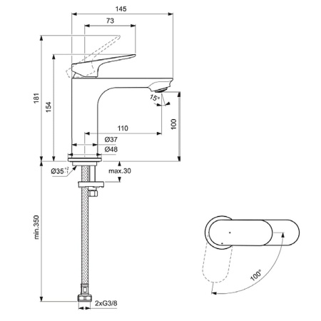 Смеситель для раковины Ideal Standard CeraLife O (h100) BE006AA, хром