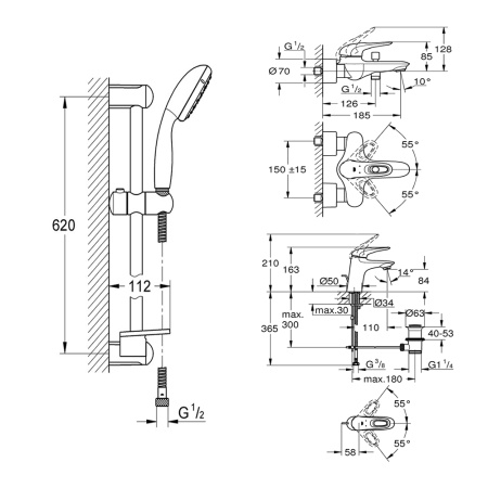 Набор смесителей для ванны, душа, умывальника Grohe Eurostyle 124416
