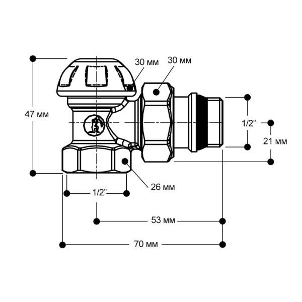 Кран радиаторный угловой на обратную подводку 1/2" Giacomini R14TG