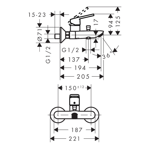 Смеситель для ванны Hansgrohe Logis Loop 71244000