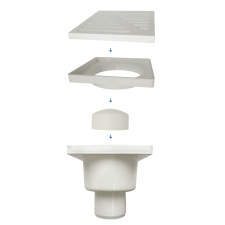 Трап для душа прямой c пластиковой решёткой 100х100 мм Good Work DN 50, белый