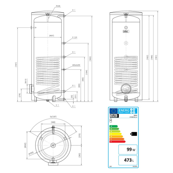 Бойлер косвенного нагрева Reflex Storatherm Aqua AF 500 1M_C белый Бойлер косвенного нагрева Reflex Storatherm Aqua AF 500 1M_C белый
