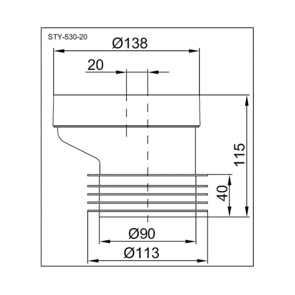 Патрубок для унитаза эксцентрический 20 мм STYRON Патрубок для унитаза эксцентрический 20 мм STYRON