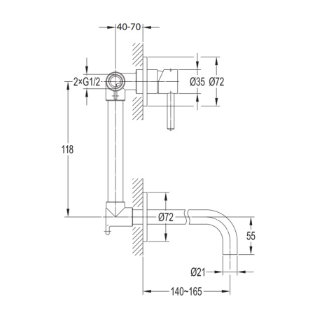 Смеситель для умывальника скрытого монтажа Omnires Y BLACK Y1215NBL черный