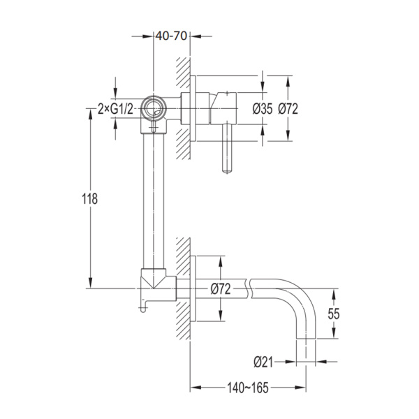 Смеситель для умывальника скрытого монтажа Omnires Y BLACK Y1215NBL черный