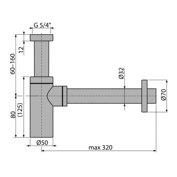 Сифон для умывальника DN32 Alcaplast A400 DESIGN, цельнометаллический, круглый
