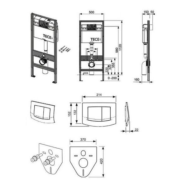 Инсталляция для унитаза TECE Base kit с панелью смыва easy fit и  глянцевой хромированной кнопкой TECEambia, арт. 9.400.405 Инсталляция для унитаза TECE Base kit с панелью смыва easy fit и  глянцевой хромированной кнопкой TECEambia, арт. 9.400.405
