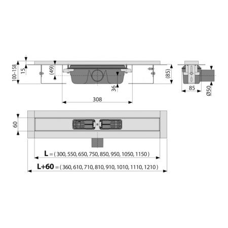 Трап для душа с порогами 1150 х 85 мм Alcaplast APZ1S-1150