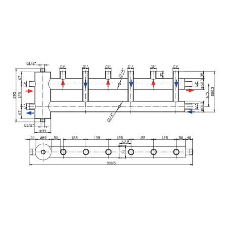 Гидравлический разделитель совмещенный с коллектором, 3+1 вых. (наржавеющая сталь) VIEIR