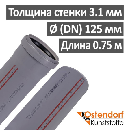 Труба канализационная ПП внутренняя Ostendorf 125 х 3.1 х 750 мм